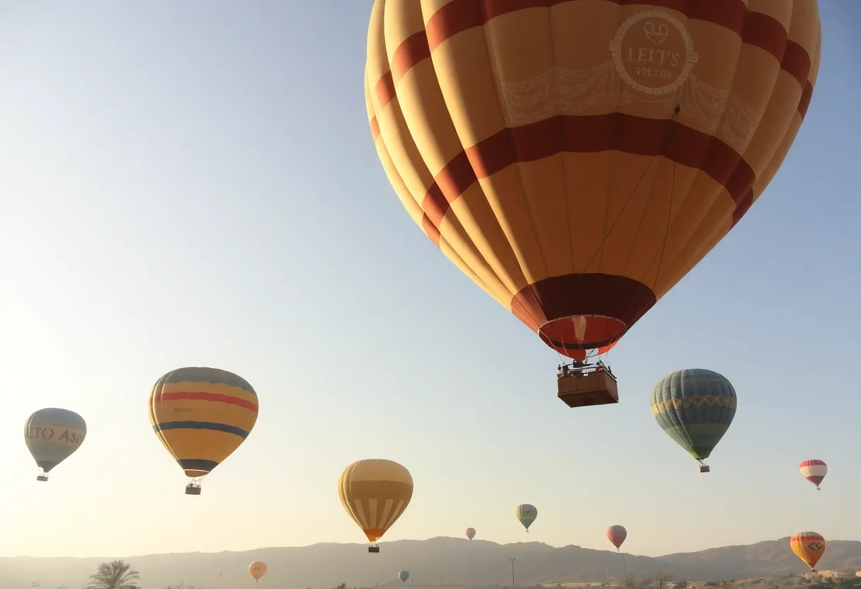 Kapadokya üzerinde gün doğumunda sıcak hava balonları